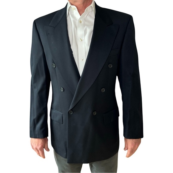 BOSS HUGO BOSS “Al Capone” Double Breasted Blazer Sport Coat Pure New Wool Blue - Picture 1 of 16
